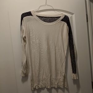 Rachel Roy White sweater with black Lacey sleeves